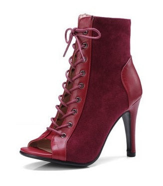 Lace Up Peep Toe Ankle Boots- Sansa Costa