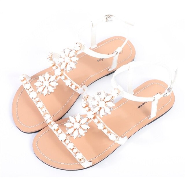 Shining Diamond Rhinestone Casual Flat Sandals- Sansa Costa