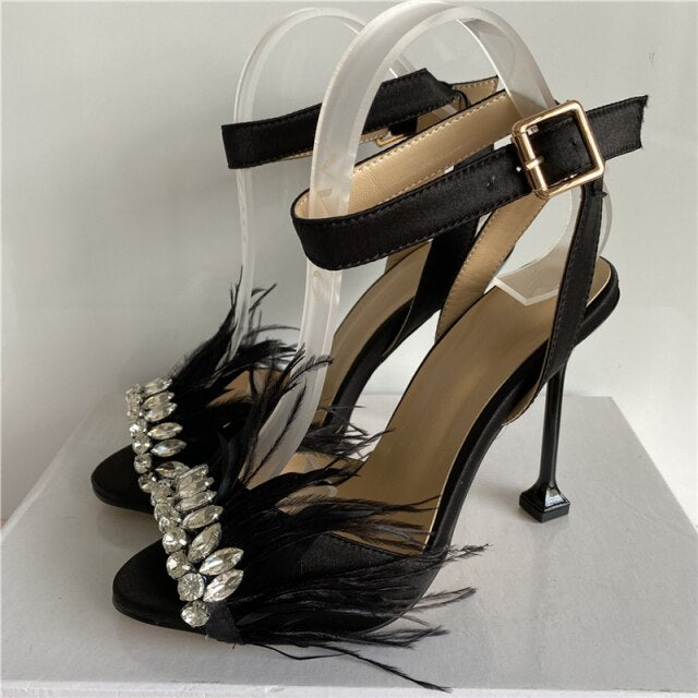 Jeweled Feather High Heels - Sansa Costa