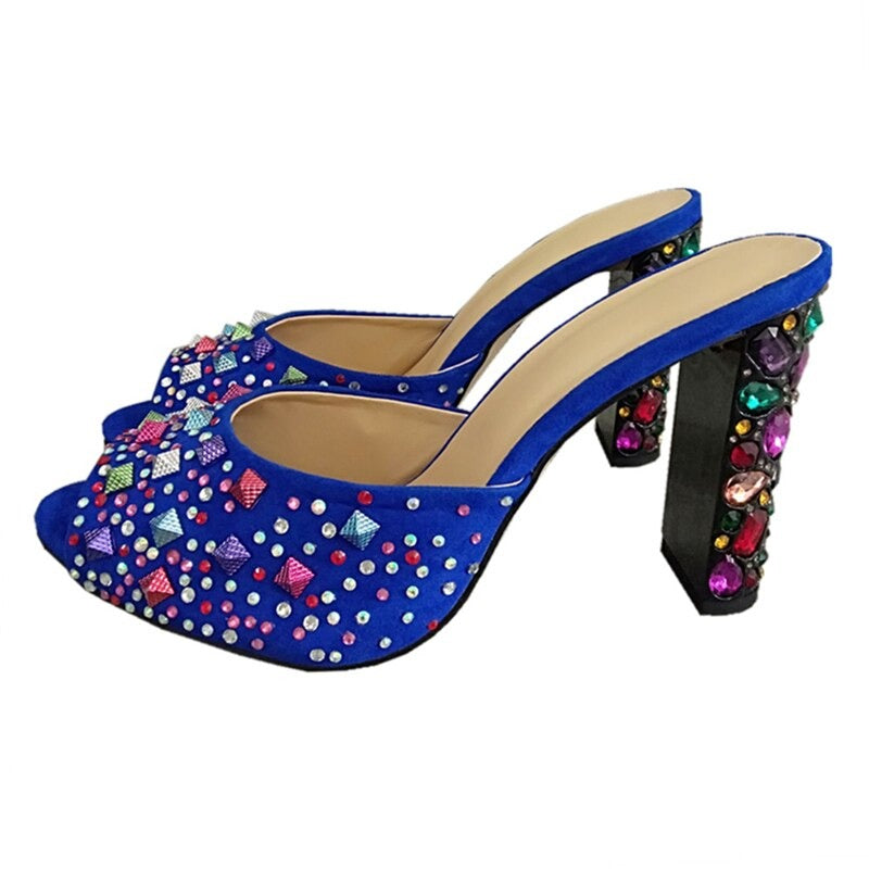 Colorful Rivet Crystal Sandals- Sansa Costa