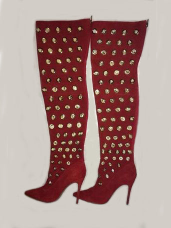 Metal Rings Knee High Boots- Sansa Costa