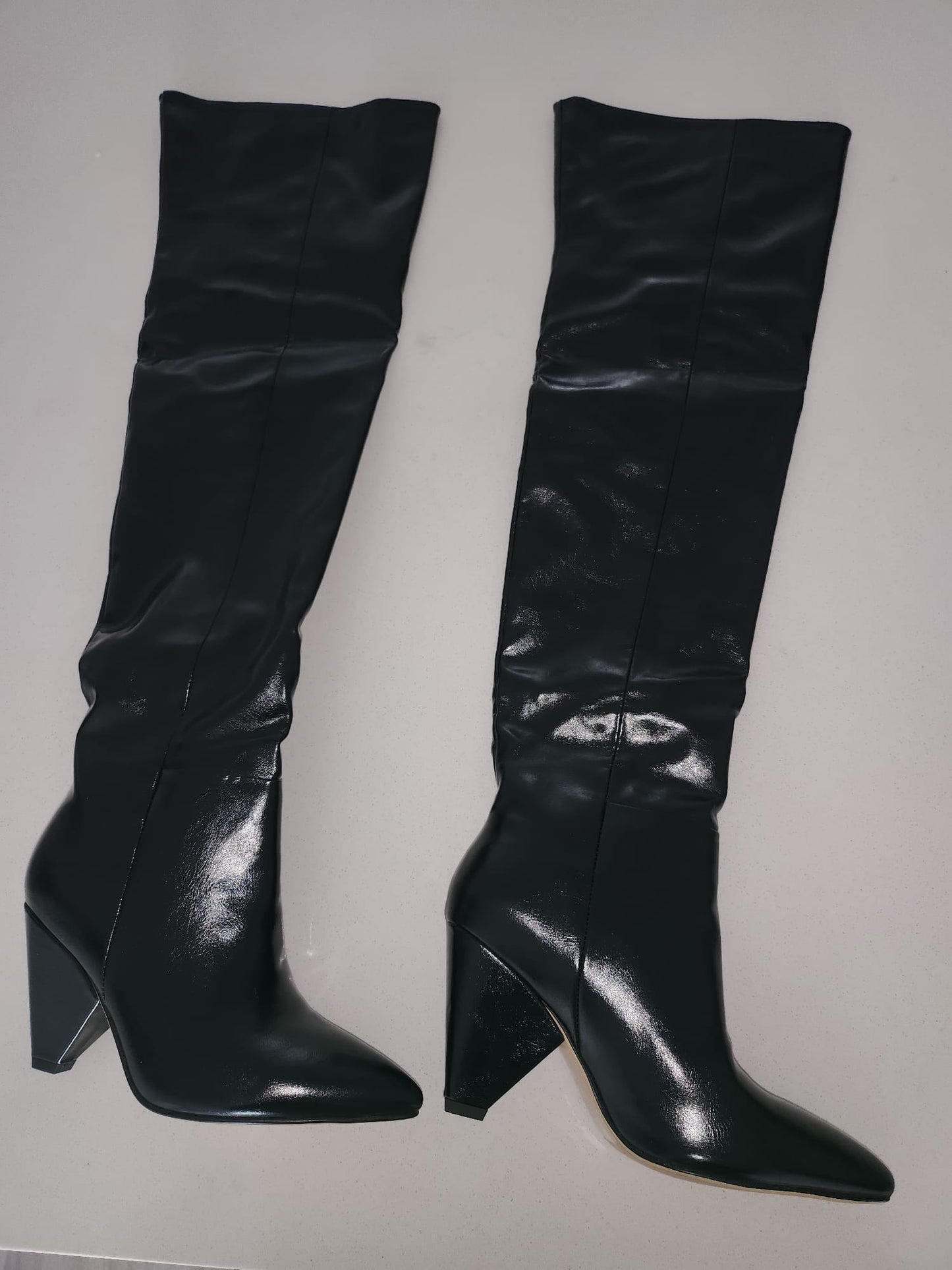 Clearance - Knee High Slouch Cone Heel Boots