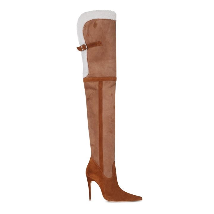 Brown Suede Stiletto Snow Boots Inspired By MAGDA BUTRYM