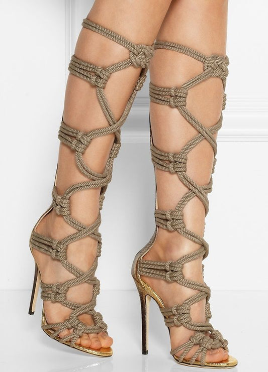 Open Rope Knee Length High Heel