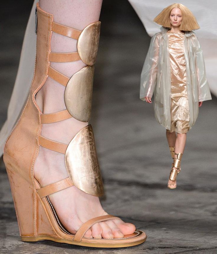 Metallic Gold Cuff High Heel Wedge Sandals Inspired By Rick Owens