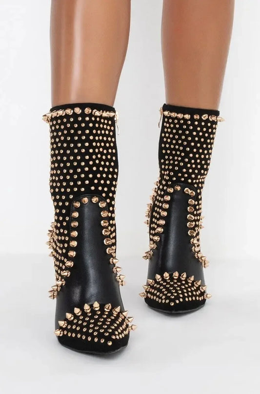Studded Design High Heel Ankle Boots