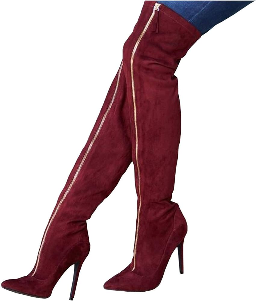 Middle Zipper Knee High Stiletto High Heel Boots
