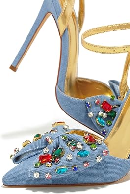 Rhinestone Bowknot Denim Sandals