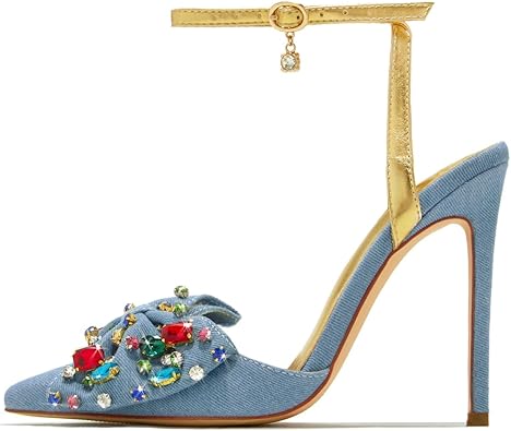 Rhinestone Bowknot Denim Sandals