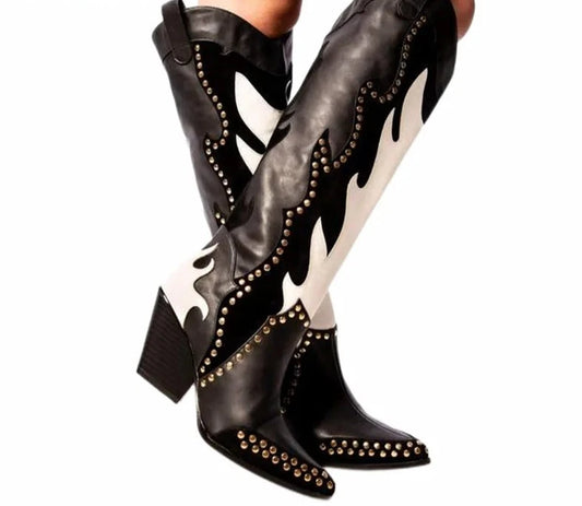 Studded Western Cowboy High Heel Boots
