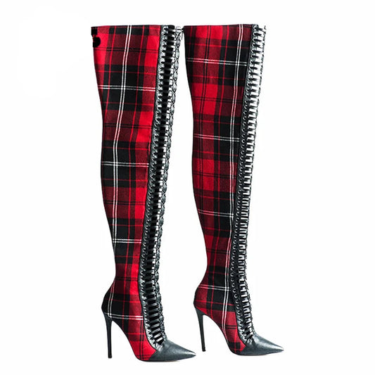 Tight Lace Up Over the Knee Stiletto High Heel Boots
