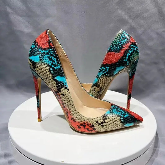 Multi-Color Snake Print High Heel Stiletto Pumps