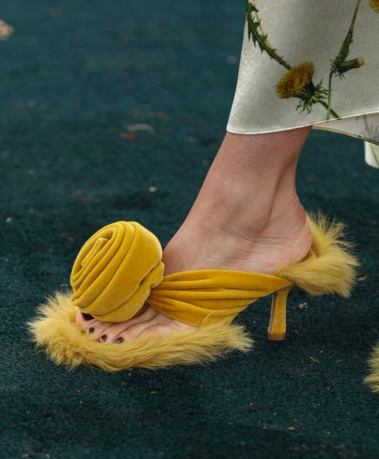 "Rose Shearling" Slip-On High Heel Sandals Inspired By Burberry