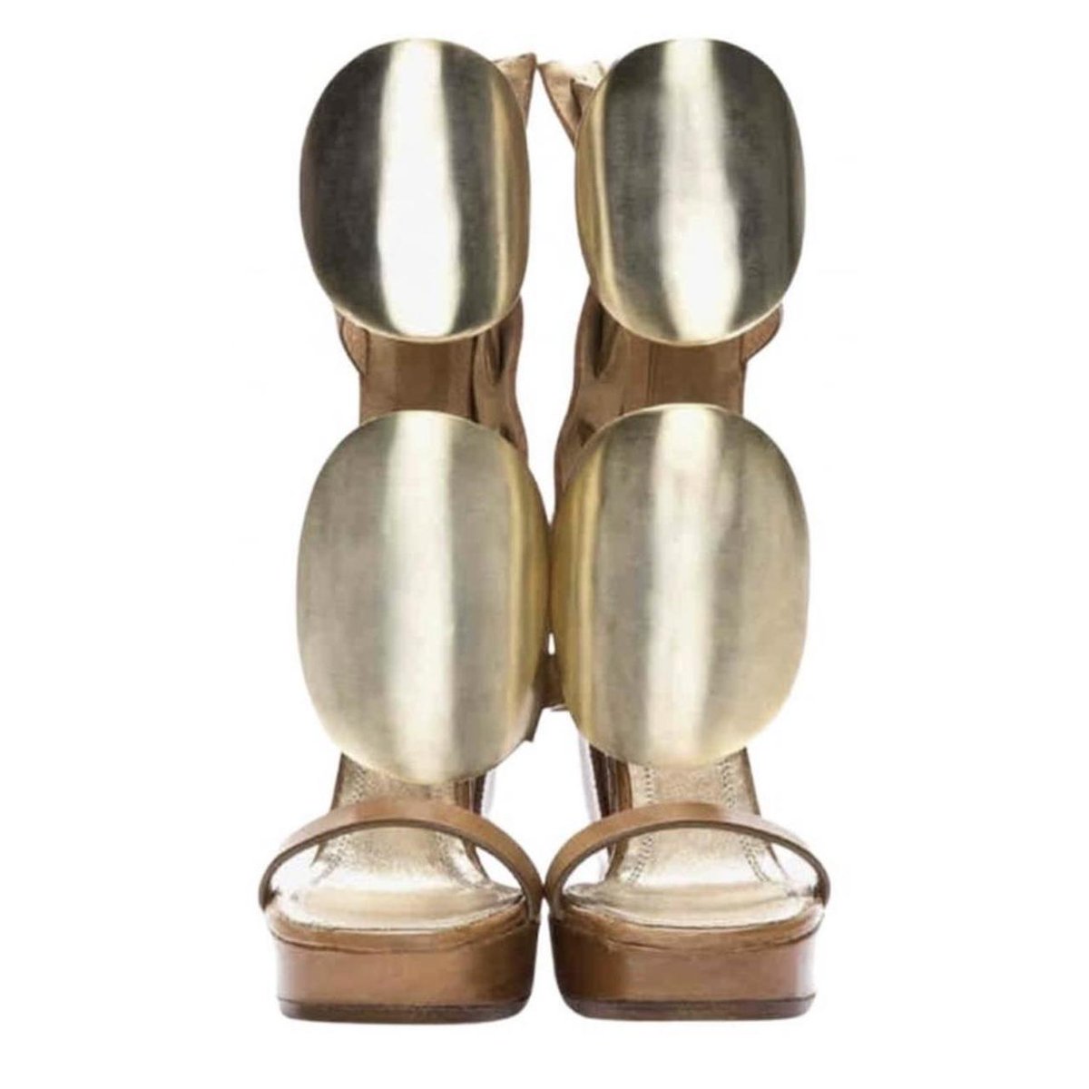 Metallic Gold Cuff High Heel Wedge Sandals Inspired By Rick Owens