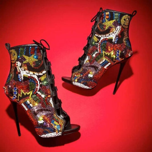 Giuseppe Zanotti Inspired Crystal-Covered Comic Open-Toe Booties