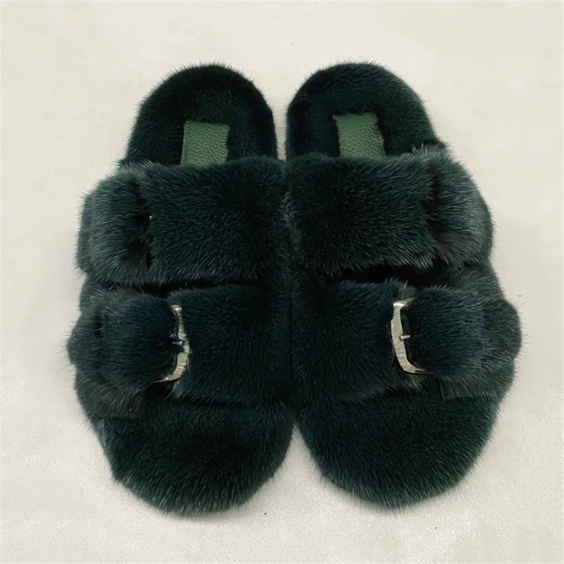 Fur Buckle Slippers