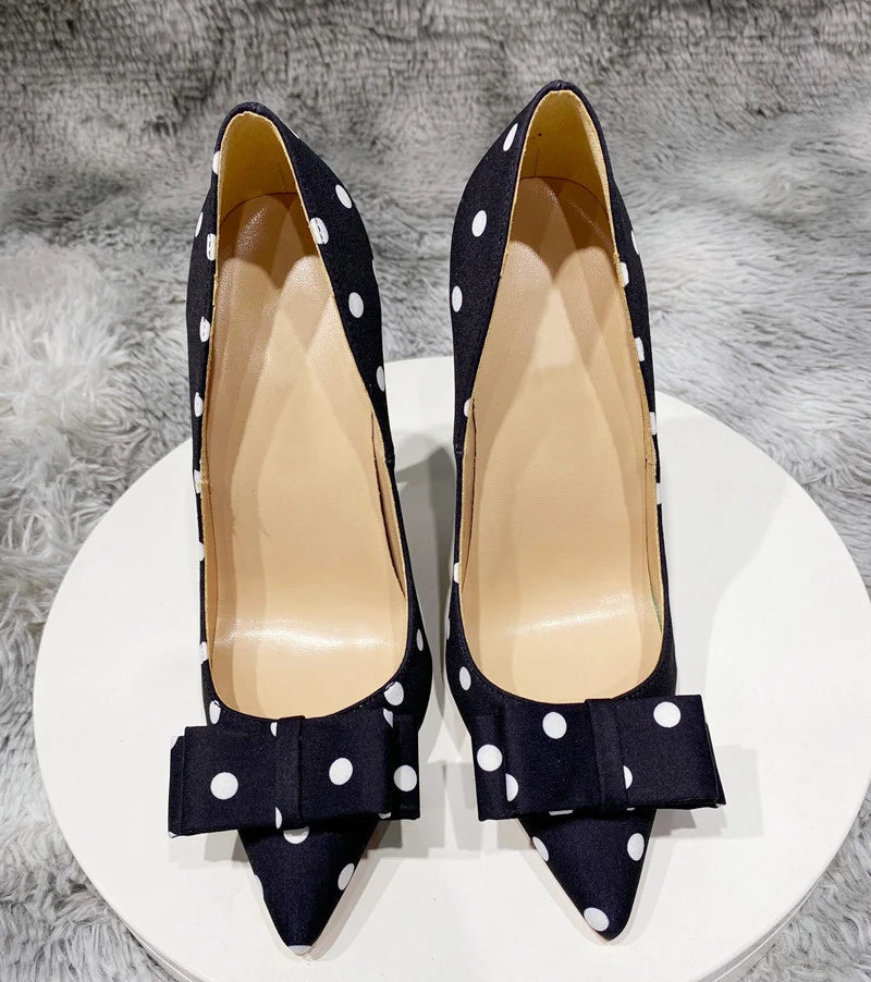 Polka Dot Satin High Heels Pumps