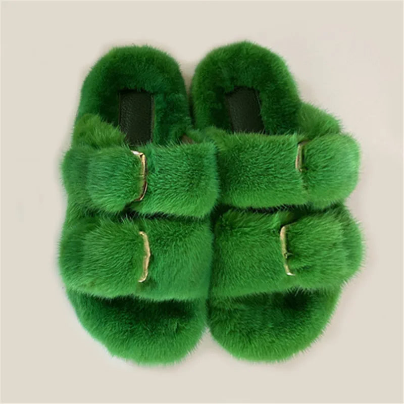 Fur Buckle Slippers