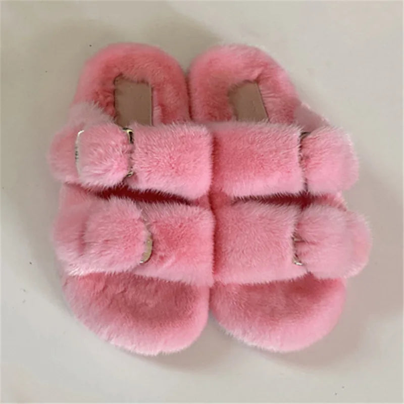 Fur Buckle Slippers