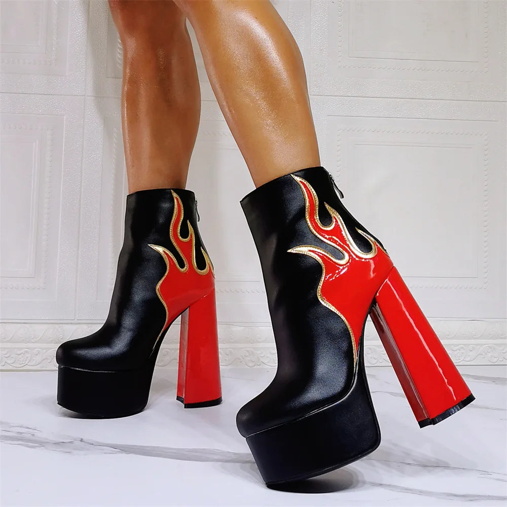 Mid-Calf Red Flame Boots