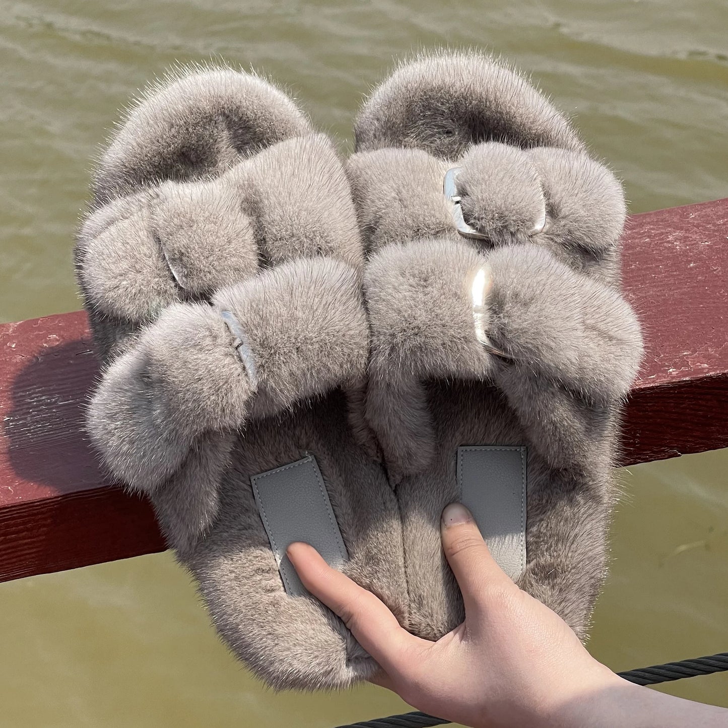 Fur Buckle Slippers