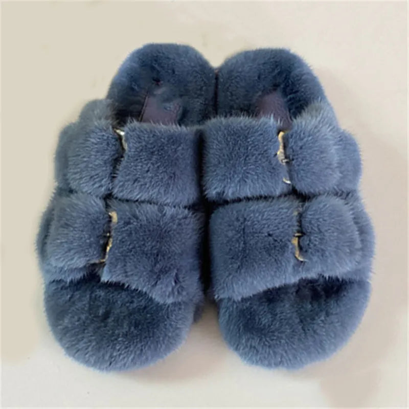 Fur Buckle Slippers