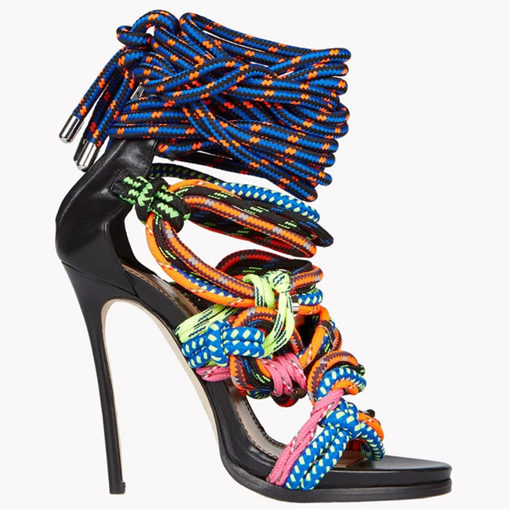 Multi-color Strappy Rope Stiletto Sandals