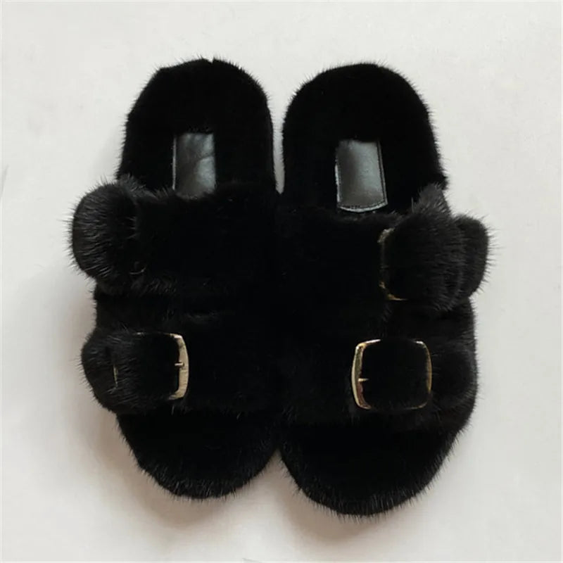 Fur Buckle Slippers