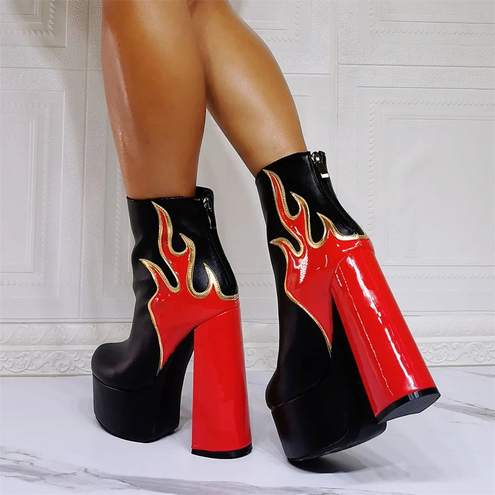 Mid-Calf Red Flame Boots