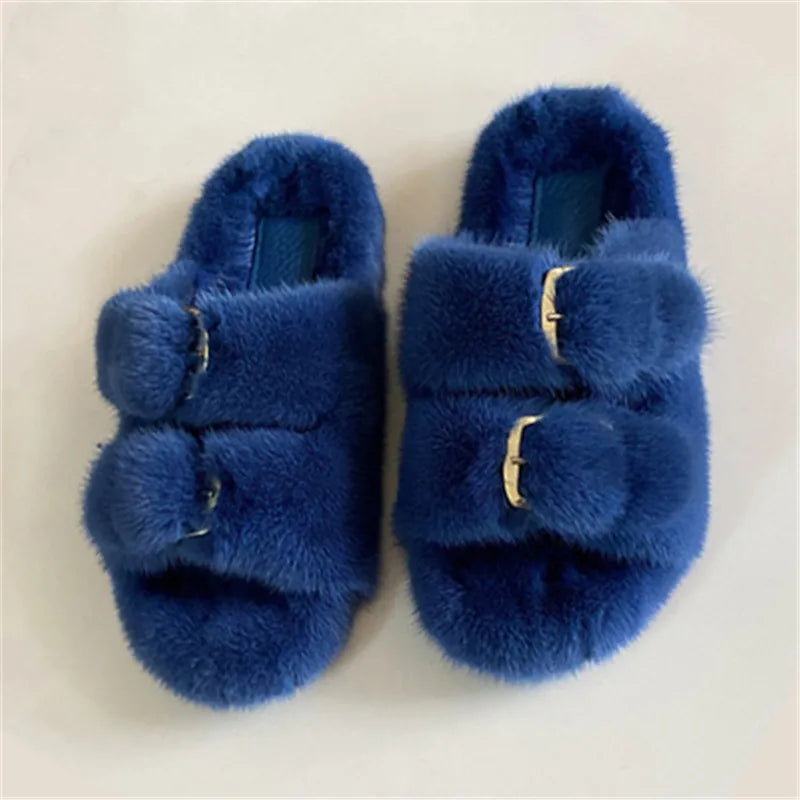 Fur Buckle Slippers