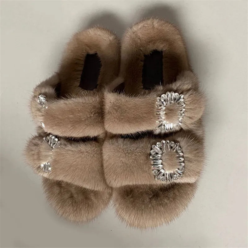 Fur Buckle Slippers