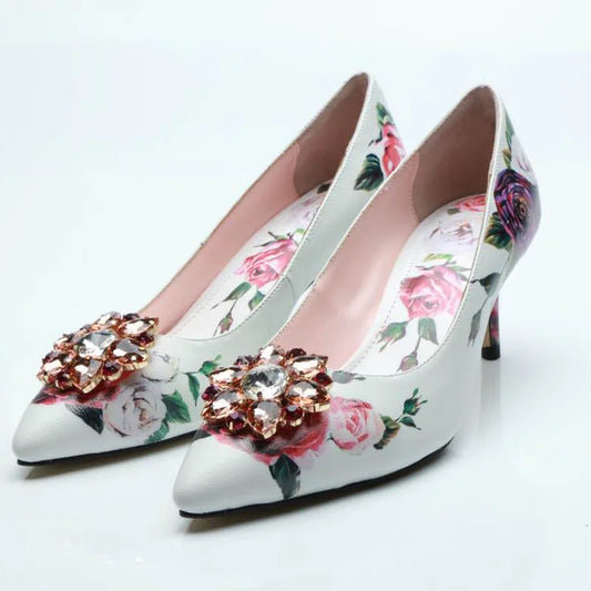 Floral Crystal Pendant High Heel Pumps Inspired By Dolce&Gabbana
