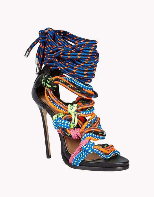 Multi-color Strappy Rope Stiletto Sandals