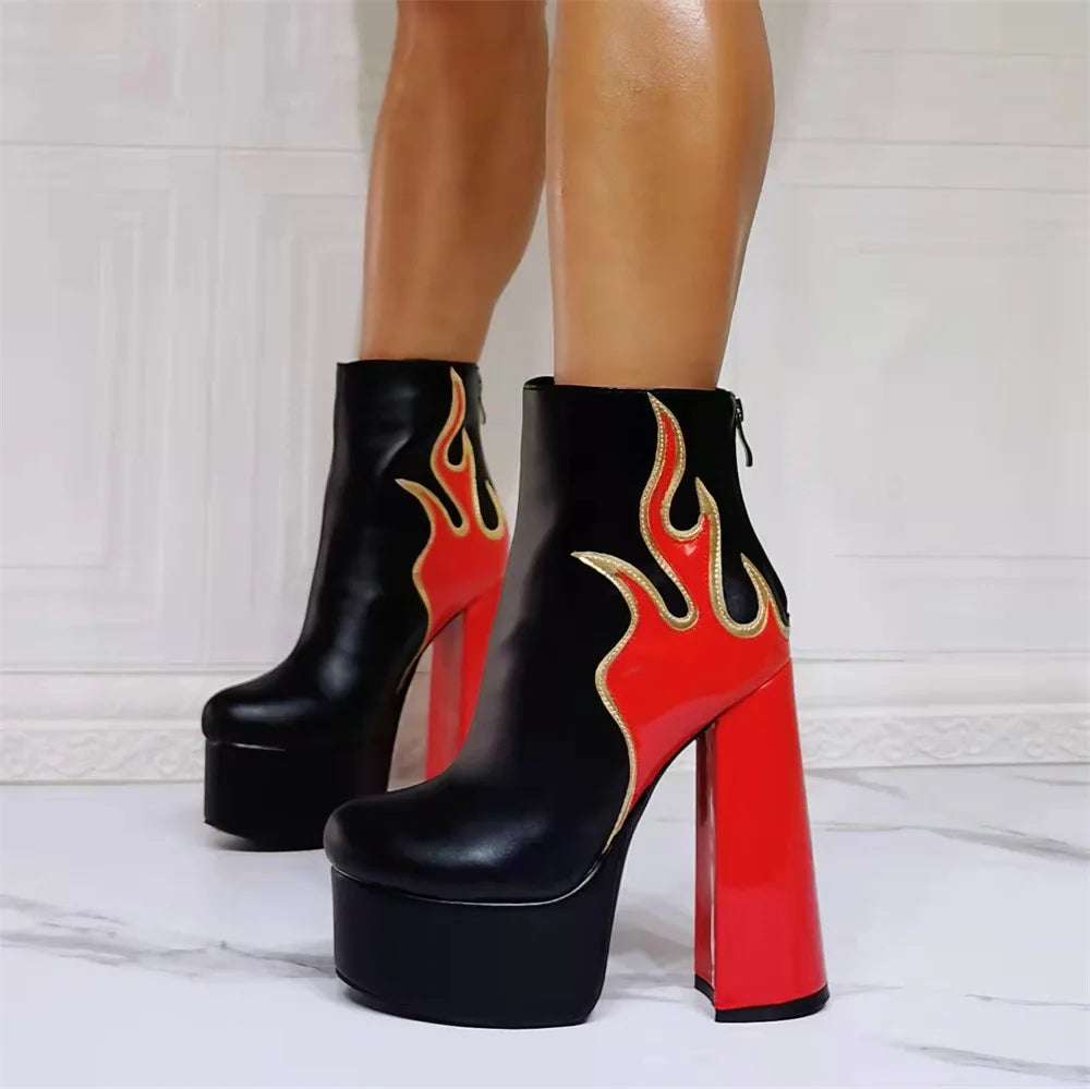 Mid-Calf Red Flame Boots