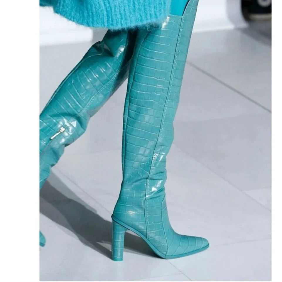 Dramatic-Croc Over The Knee Boots