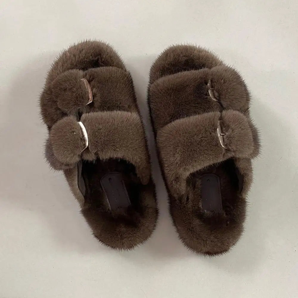 Fur Buckle Slippers