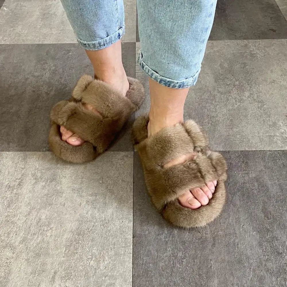 Fur Buckle Slippers