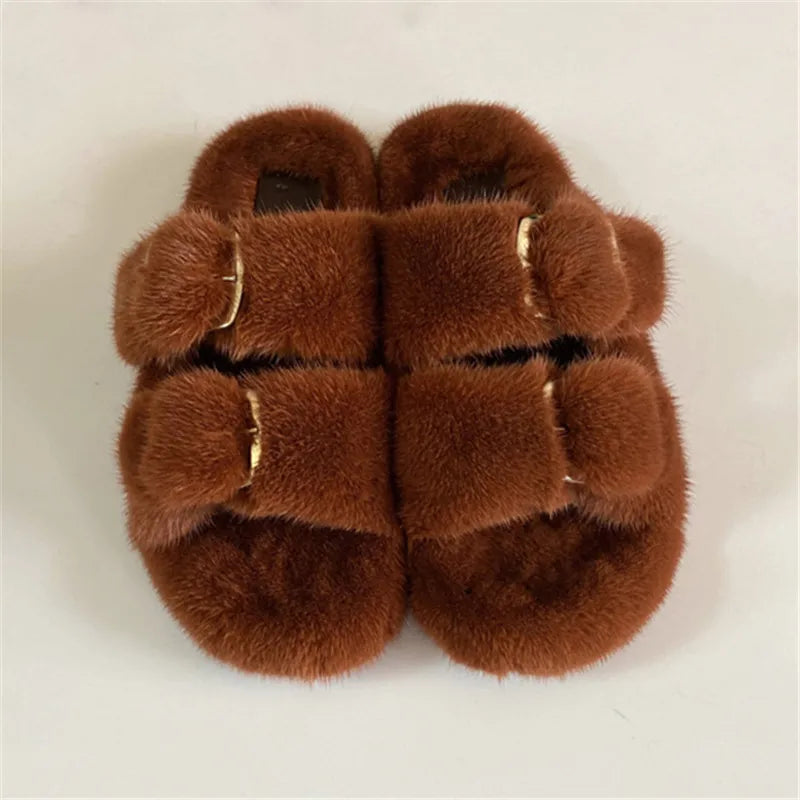 Fur Buckle Slippers