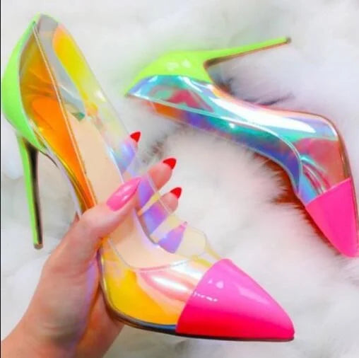 "Riviera" Clear Rainbow Stiletto High Heel Pumps Inspired By Christian Louboutin