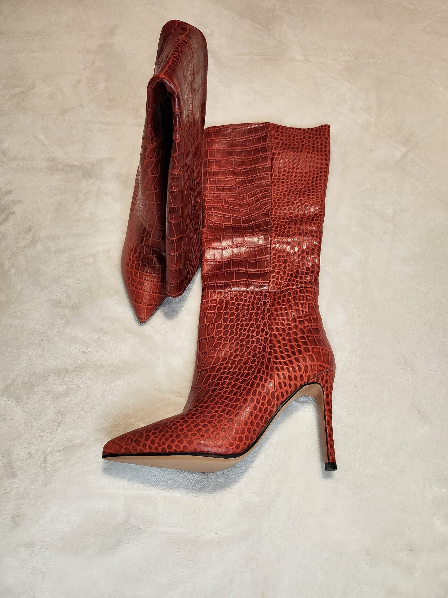 Clearance - Croc Print Leather Knee High Boots