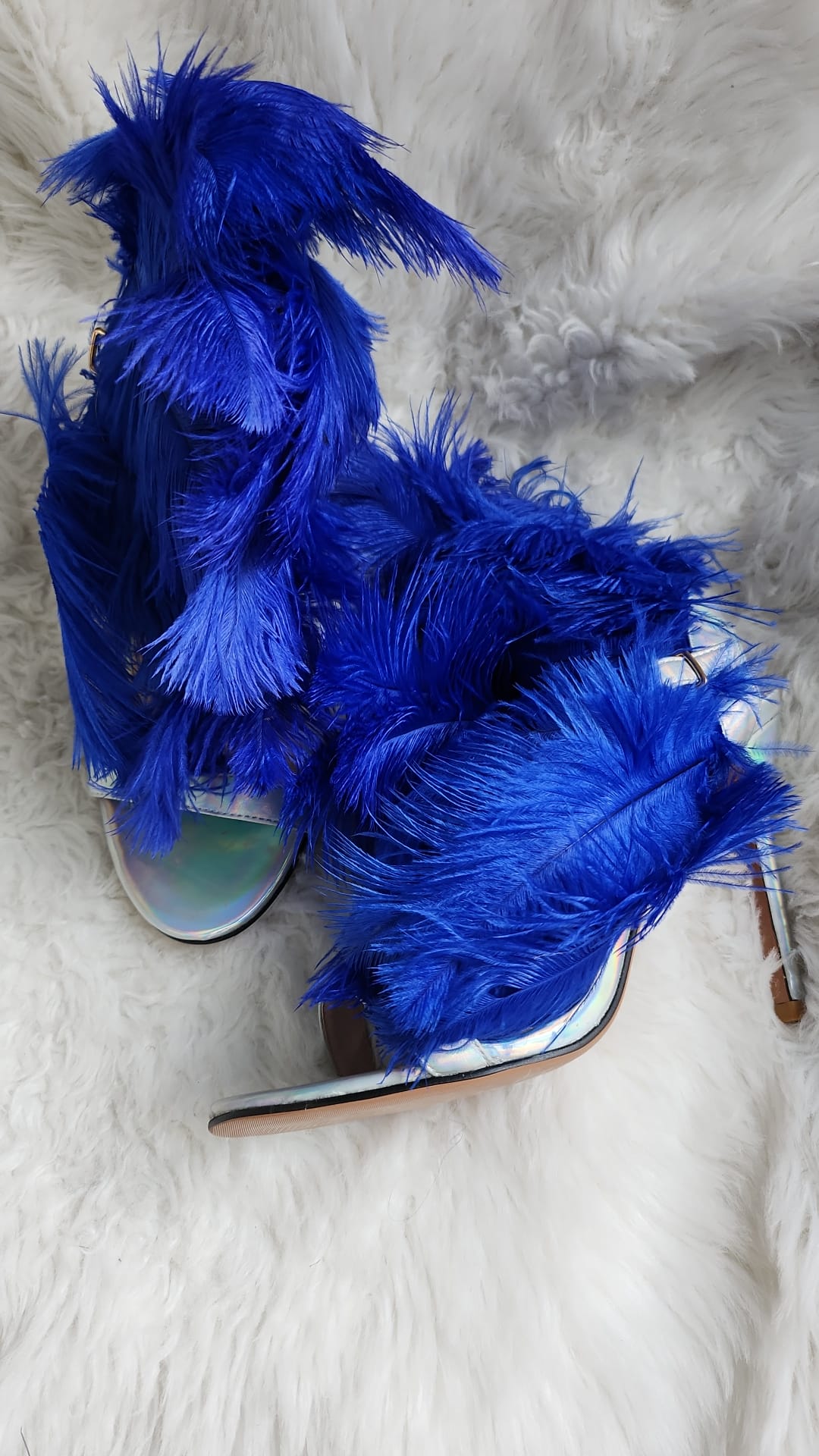 Clearance - Blue Feathered Heels