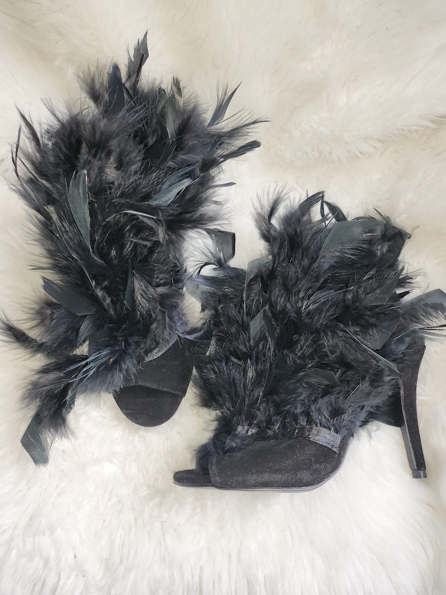 Clearance - Black Feathered Heels