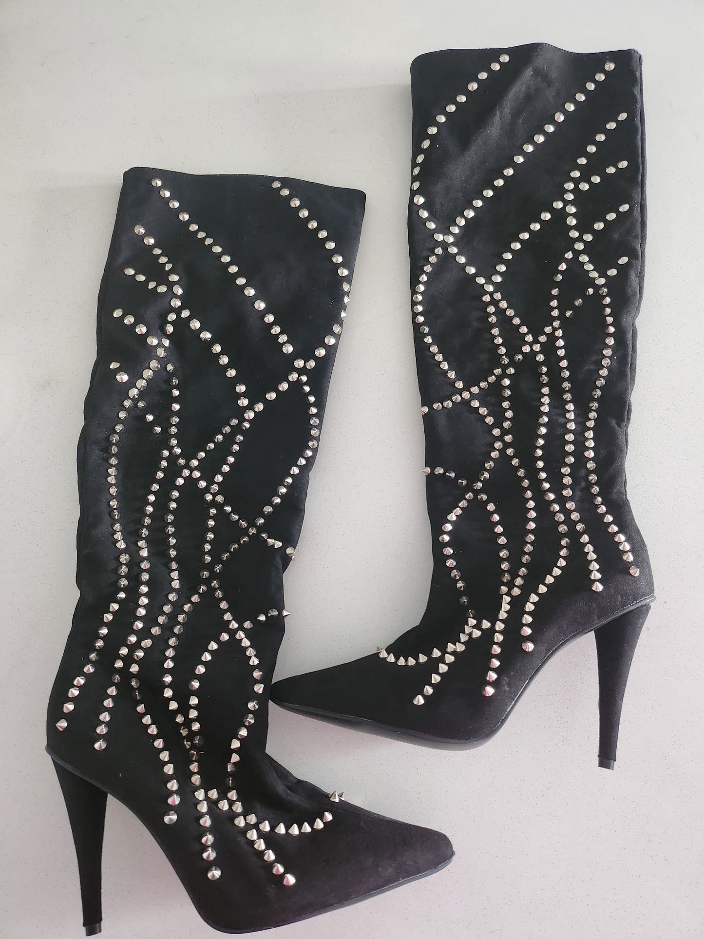 Clearance -  Louboutin Inspired Black Suede Studs Leather Boots