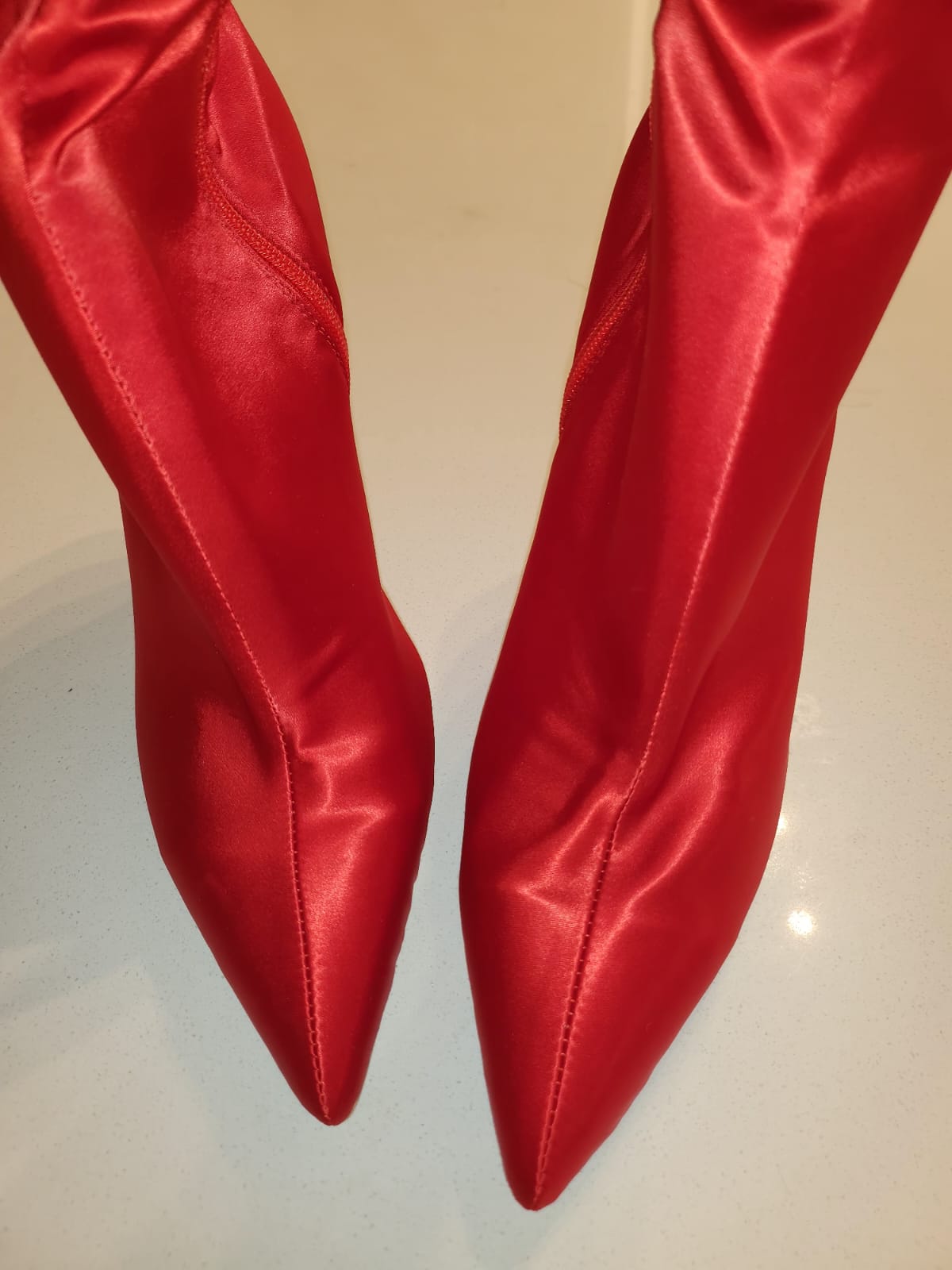 Clearance -Red Silk Knee-High Boots