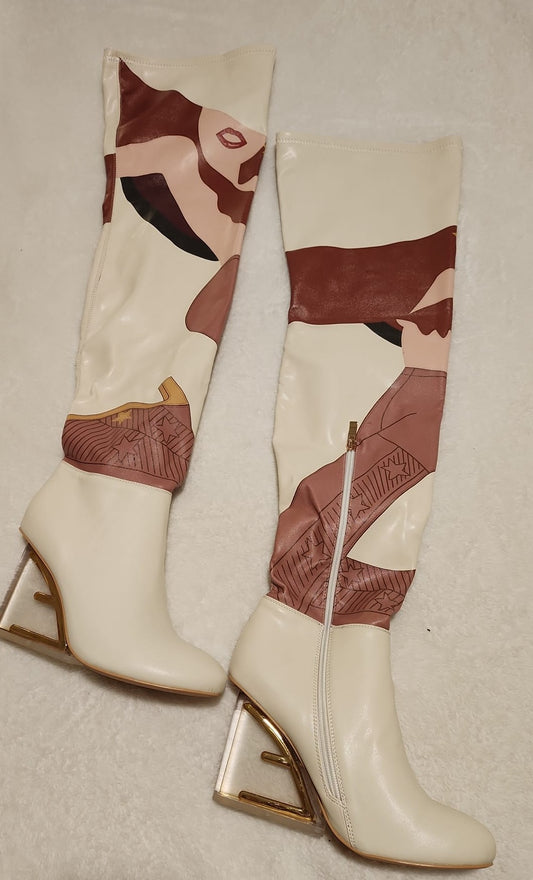 Clearance - Multi Color Thigh High Clear Wedge Heel Boots Inspired By Fendi