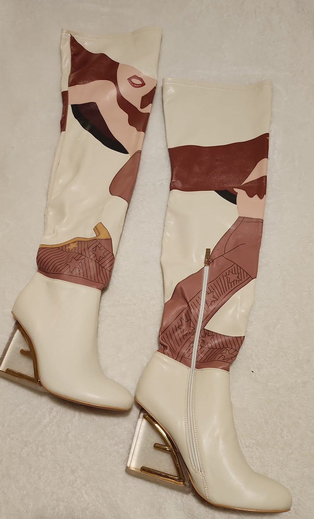 Clearance - Fendi Inspired White Thigh High Boots