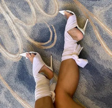 Thick Ribbon Tie Up High Heel Sandals