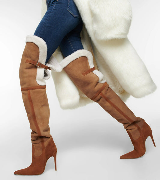 Over The Knee Fur Detail Stiletto High Heel Boots