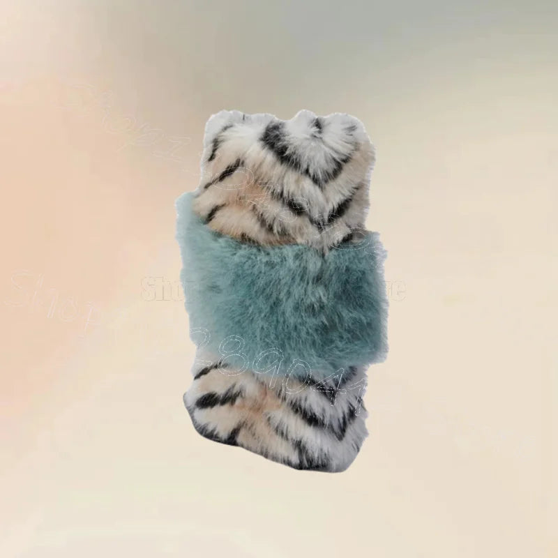 Double Fur Stripe Flat Ankle Booties