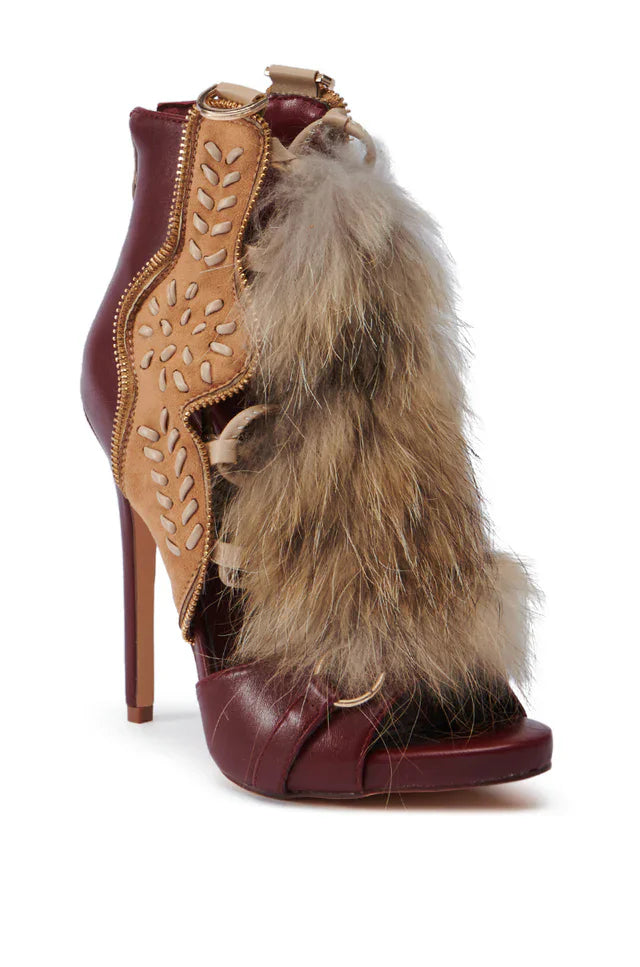 Furry Belt Buckle High Heel Ankle Boot